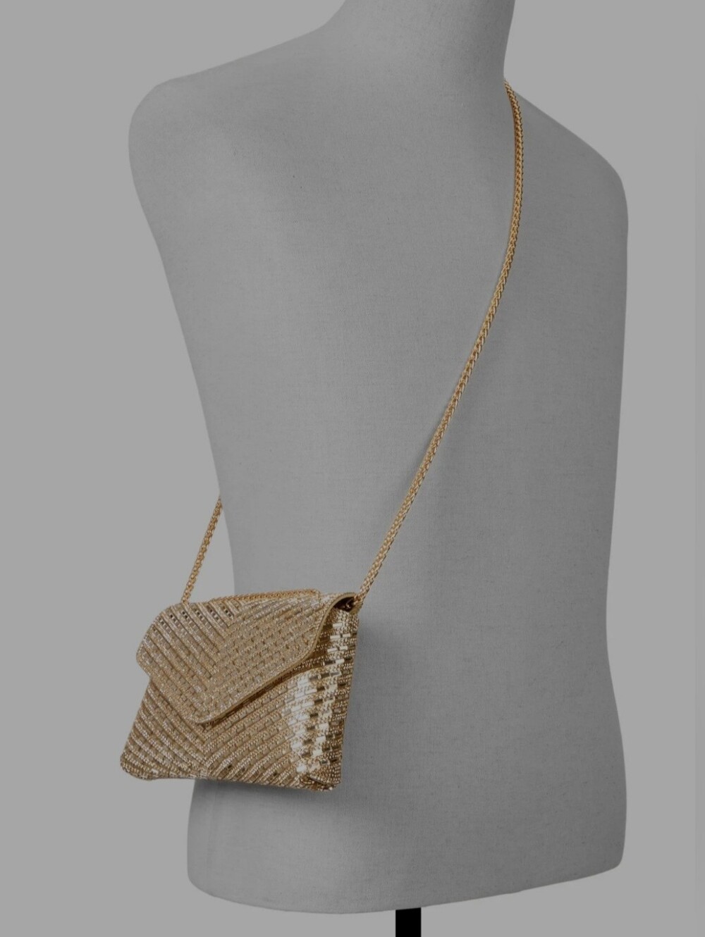 Aldo Gold Crystal Chevron Evening Clutch with Chain - Picture 5 of 6